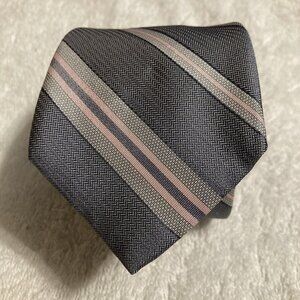 RYAN SEACREST Distinction Gray /Multicolor Striped 100% Silk Neck Tie 100% Silk